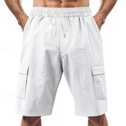 Men's Linen Shorts Summer Shorts Beach Shorts Pocket Drawstring Elastic Waist Plain Comfort Breathable Short Vacation Holiday Beach Hawaiian Boho Black White