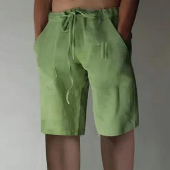 Men's Linen Shorts Summer Shorts Drawstring Elastic Waist Front Pocket Plain Comfort Soft Knee Length Casual Daily Fashion Classic Style Black White