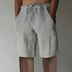 Men's Linen Shorts Summer Shorts Drawstring Elastic Waist Front Pocket Plain Comfort Soft Knee Length Casual Daily Fashion Classic Style Black White