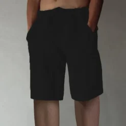 Men's Linen Shorts Summer Shorts Drawstring Elastic Waist Front Pocket Plain Comfort Soft Knee Length Casual Daily Fashion Classic Style Black White
