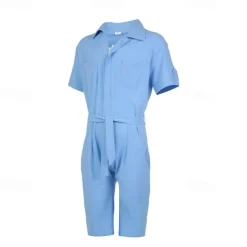 Men's Linen Shorts Summer Shorts Jumpsuit Pocket With Belt Plain Comfort Short Sports Outdoor Daily Holiday Fashion Designer White Blue