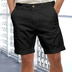 Men's Linen Shorts Summer Shorts Beach Shorts Button Pocket Plain Comfort Breathable Short Holiday Vacation Beach Linen Cotton Blend Hawaiian Boho Black White