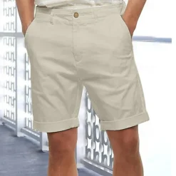 Men's Linen Shorts Summer Shorts Beach Shorts Button Pocket Plain Comfort Breathable Short Holiday Vacation Beach Linen Cotton Blend Hawaiian Boho Black White