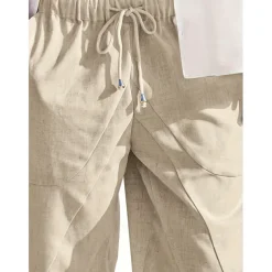 Men's Linen Shorts Summer Shorts Beach Shorts Pocket Drawstring Elastic Waist Plain Comfort Breathable Calf-Length Holiday Vacation Beach Hawaiian Boho Dark Khaki Black