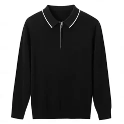 Men's Linen Silk Cotton Quarter Zip Pullover Sweater Knit Half Zip Knitwear Elegant Home Dailywear Clothing Apparel Fall Winter Black White S M L