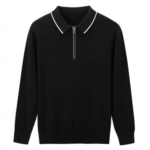 Men's Linen Silk Cotton Quarter Zip Pullover Sweater Knit Half Zip Knitwear Elegant Home Dailywear Clothing Apparel Fall Winter Black White S M L