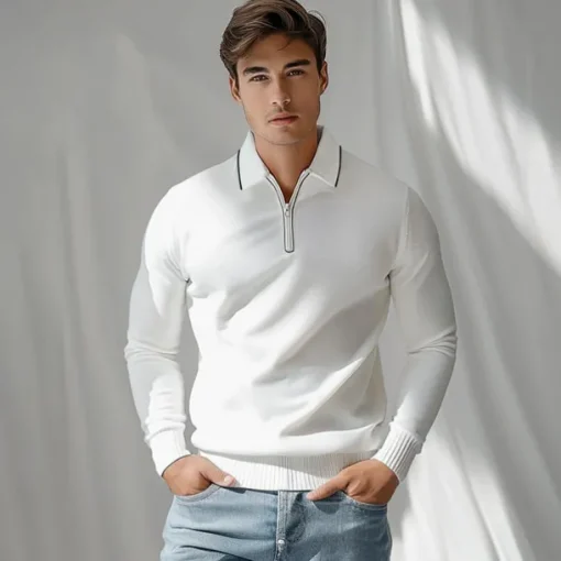 Men's Linen Silk Cotton Quarter Zip Pullover Sweater Knit Half Zip Knitwear Elegant Home Dailywear Clothing Apparel Fall Winter Black White S M L