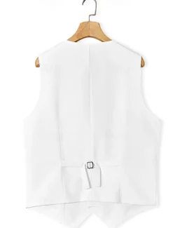 Men's Linen Suits Beach Wedding Summer Suits Solid Colored 3 Piece Tailored Fit Single Breasted Two-buttons Beige Sky Blue White