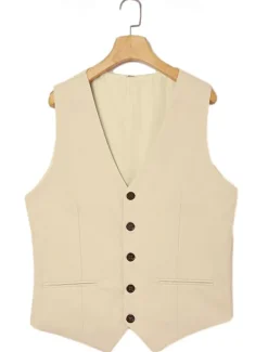 Men's Linen Suits Beach Wedding Summer Suits Solid Colored 3 Piece Tailored Fit Single Breasted Two-buttons Beige Sky Blue White