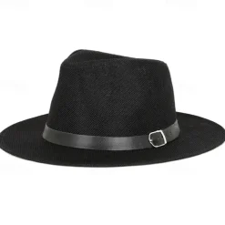 Men's Linen Sun Hat Panama Flat Brim British Jazz Hat Sun Protection Gentleman Hat