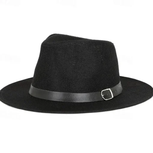 Men's Linen Sun Hat Panama Flat Brim British Jazz Hat Sun Protection Gentleman Hat