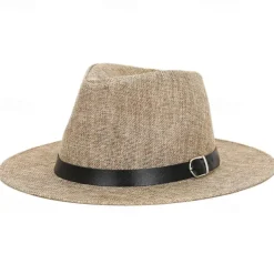 Men's Linen Sun Hat Panama Flat Brim British Jazz Hat Sun Protection Gentleman Hat