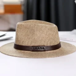 Men's Linen Sun Hat Panama Flat Brim British Jazz Hat Sun Protection Gentleman Hat