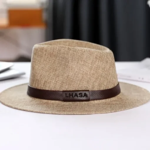 Men's Linen Sun Hat Panama Flat Brim British Jazz Hat Sun Protection Gentleman Hat