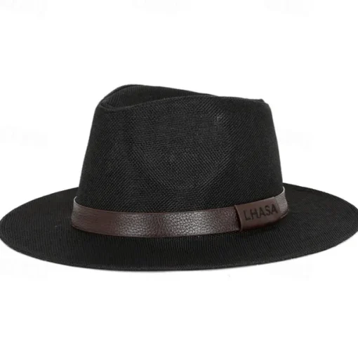 Men's Linen Sun Hat Panama Flat Brim British Jazz Hat Sun Protection Gentleman Hat