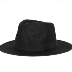 Men's Linen Sun Hat Panama Flat Brim British Jazz Hat Sun Protection Gentleman Hat