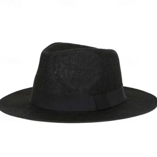 Men's Linen Sun Hat Panama Flat Brim British Jazz Hat Sun Protection Gentleman Hat