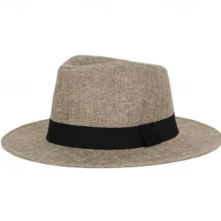 Men's Linen Sun Hat Panama Flat Brim British Jazz Hat Sun Protection Gentleman Hat