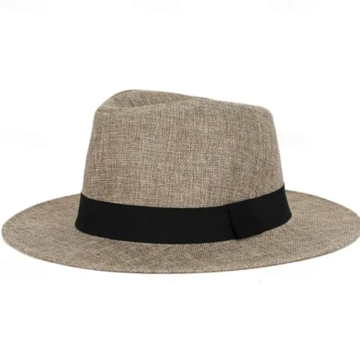 Men's Linen Sun Hat Panama Flat Brim British Jazz Hat Sun Protection Gentleman Hat