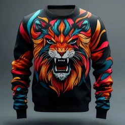 Men's Lion 3D Cartoon Sweatshirt Sweatshirt Long Sleeve Sweatshirt Crew Neck Fashion Cool 3D 3D Print Vacation Party Going out Crewneck 3D Print 3D Winter Spring & Fall