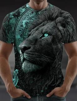 Men's Lion 3D T Shirt Short Sleeve T shirt 3D Print Crew Neck Shirt Exaggerated Designer Party Street Casual Yellow Red Purple Summer Spring All Seasons Clothing Apparel S M L XL XXL XXXL