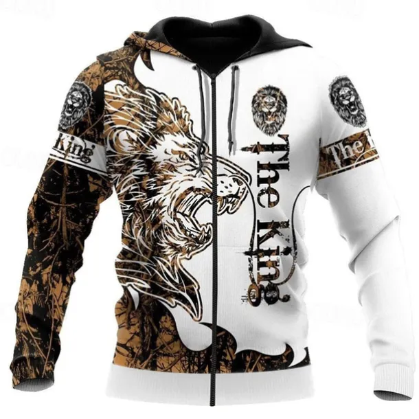 Men's Lion Graphic Prints Hoodie Hoodies Sweatshirt Streetwear Casual Long Sleeve Hooded Sports & Outdoor Daily Sports Yellow / Black Black & Yellow Zipper Print Spring & Fall Designer