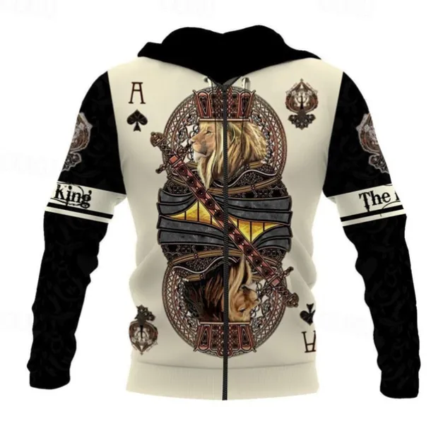 Men's Lion Graphic Prints Hoodie Hoodies Sweatshirt Streetwear Casual Long Sleeve Hooded Sports & Outdoor Daily Sports Yellow / Black Black & Yellow Zipper Print Spring & Fall Designer