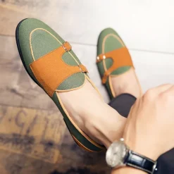 Men's Loafers & Slip-Ons Penny Loafers Suede Nylon Comfortable Slip Resistant Loafer Buckle White Green Color Block
