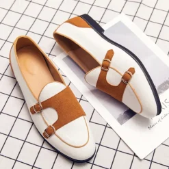 Men's Loafers & Slip-Ons Penny Loafers Suede Nylon Comfortable Slip Resistant Loafer Buckle White Green Color Block