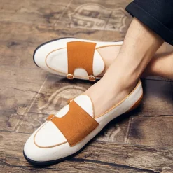 Men's Loafers & Slip-Ons Penny Loafers Suede Nylon Comfortable Slip Resistant Loafer Buckle White Green Color Block