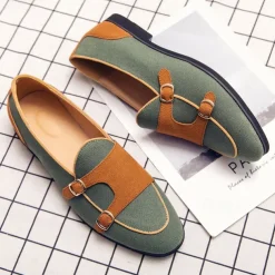 Men's Loafers & Slip-Ons Penny Loafers Suede Nylon Comfortable Slip Resistant Loafer Buckle White Green Color Block
