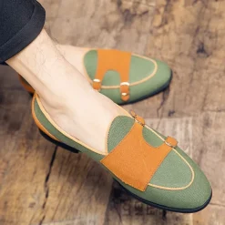 Men's Loafers & Slip-Ons Penny Loafers Suede Nylon Comfortable Slip Resistant Loafer Buckle White Green Color Block