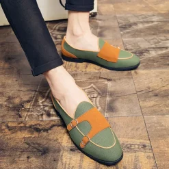 Men's Loafers & Slip-Ons Penny Loafers Suede Nylon Comfortable Slip Resistant Loafer Buckle White Green Color Block
