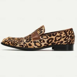 Men's Loafers & Slip-Ons Print Shoes Dress Loafers Leather Italian Full-Grain Cowhide Comfortable Slip Resistant Loafer Yellow-Brown
