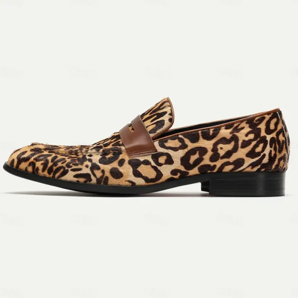 Men's Loafers & Slip-Ons Print Shoes Dress Loafers Leather Italian Full-Grain Cowhide Comfortable Slip Resistant Loafer Yellow-Brown