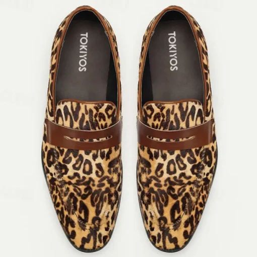Men's Loafers & Slip-Ons Print Shoes Dress Loafers Leather Italian Full-Grain Cowhide Comfortable Slip Resistant Loafer Yellow-Brown