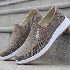 Men's Loafers & Slip-Ons Slip-on Sneakers Walking Classic Casual Outdoor Daily Canvas Breathable Loafer Coffee Gray Striped Spring Fall