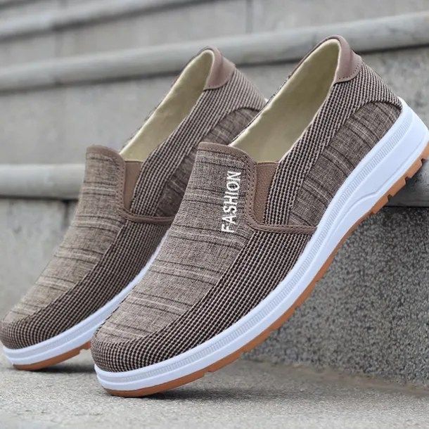 Men's Loafers & Slip-Ons Slip-on Sneakers Walking Classic Casual Outdoor Daily Canvas Breathable Loafer Coffee Gray Striped Spring Fall