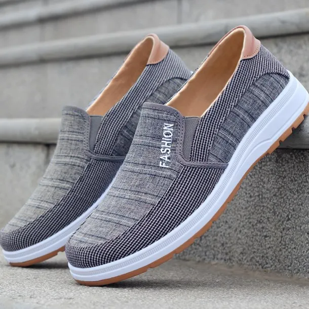 Men's Loafers & Slip-Ons Slip-on Sneakers Walking Classic Casual Outdoor Daily Canvas Breathable Loafer Coffee Gray Striped Spring Fall