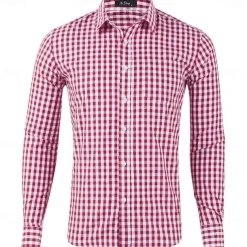 Men's Long Sleeve Checkered Bavarian Oktoberfest Shirt for Lederhosen Oktoberfest Traditional Costume Beer Carnival