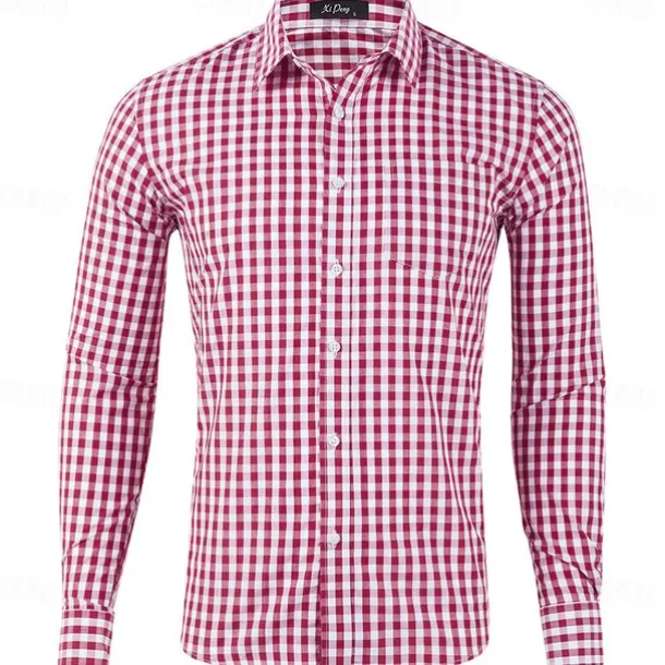Men's Long Sleeve Checkered Bavarian Oktoberfest Shirt for Lederhosen Oktoberfest Traditional Costume Beer Carnival