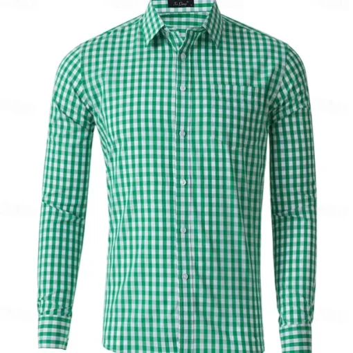 Men's Long Sleeve Checkered Bavarian Oktoberfest Shirt for Lederhosen Oktoberfest Traditional Costume Beer Carnival