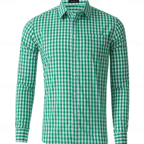 Men's Long Sleeve Checkered Bavarian Oktoberfest Shirt for Lederhosen Oktoberfest Traditional Costume Beer Carnival