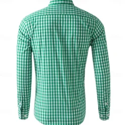 Men's Long Sleeve Checkered Bavarian Oktoberfest Shirt for Lederhosen Oktoberfest Traditional Costume Beer Carnival