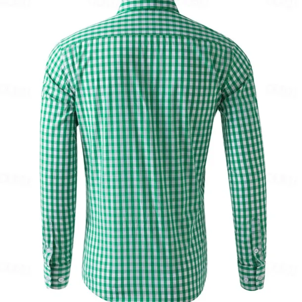 Men's Long Sleeve Checkered Bavarian Oktoberfest Shirt for Lederhosen Oktoberfest Traditional Costume Beer Carnival
