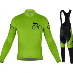 Men's Long Sleeve Cycling Jersey with Bib Tights Blue Bike 3D Pad Breathable Quick Dry Sports Graphic Clothing Apparel