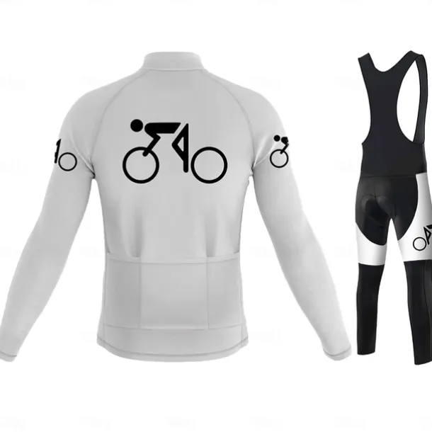 Men's Long Sleeve Cycling Jersey with Bib Tights Blue Bike 3D Pad Breathable Quick Dry Sports Graphic Clothing Apparel