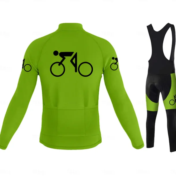 Men's Long Sleeve Cycling Jersey with Bib Tights Blue Bike 3D Pad Breathable Quick Dry Sports Graphic Clothing Apparel