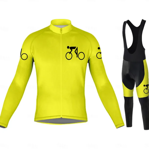 Men's Long Sleeve Cycling Jersey with Bib Tights Blue Bike 3D Pad Breathable Quick Dry Sports Graphic Clothing Apparel