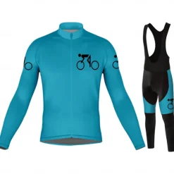 Men's Long Sleeve Cycling Jersey with Bib Tights Blue Bike 3D Pad Breathable Quick Dry Sports Graphic Clothing Apparel